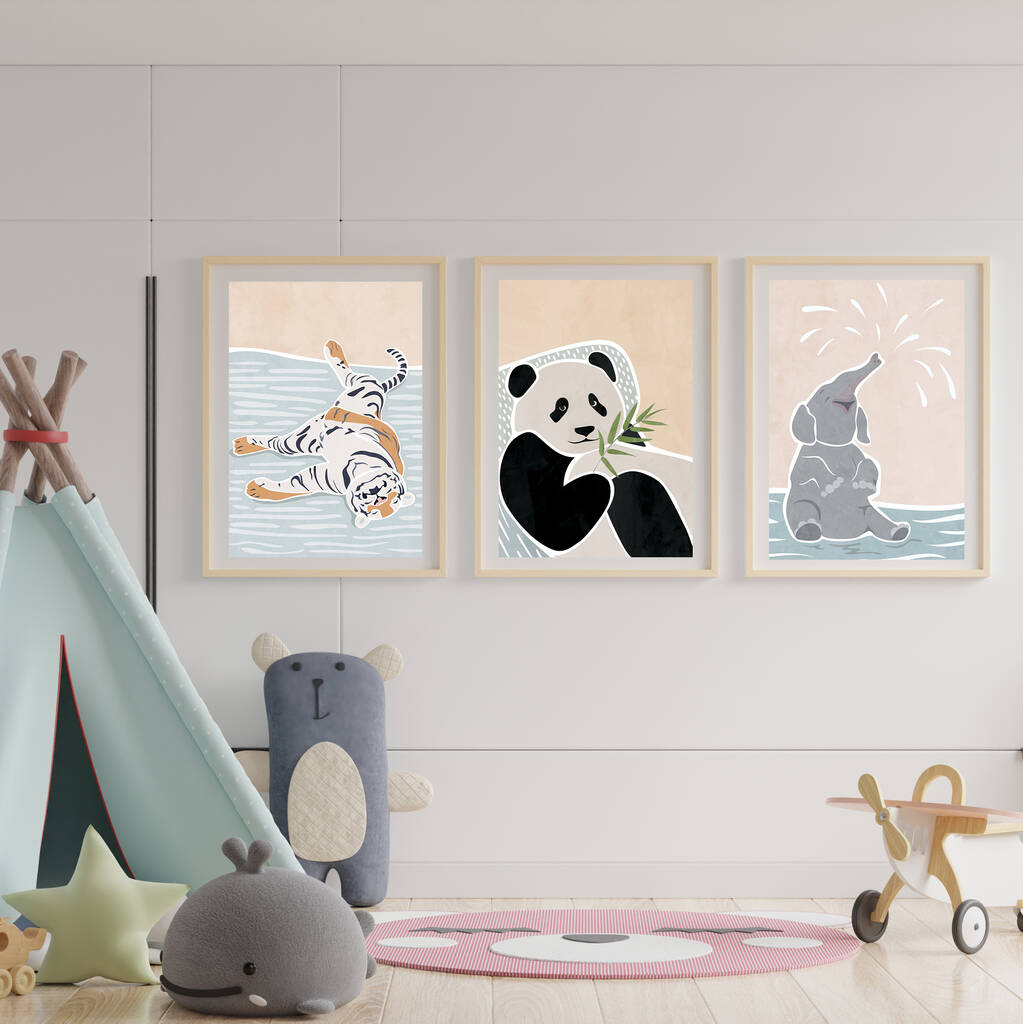 Scandi Set Of Three Nursery Decor Art Print Tiger Panda, 1 of 6