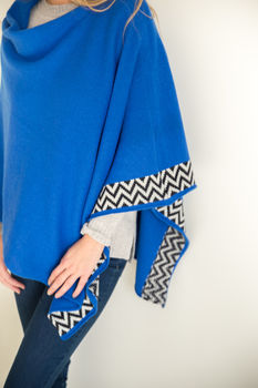 Electric Blue Lambswool Knitted Poncho, 7 of 8