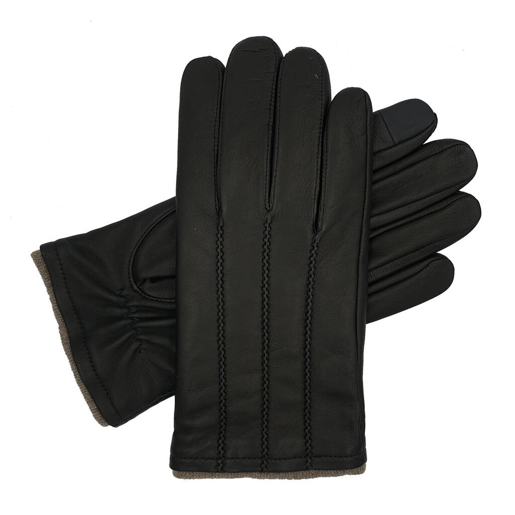 Mens Warm Leather Gloves Genuine Italian Leather Mens Black Leather Gloves Cashmere Lined 