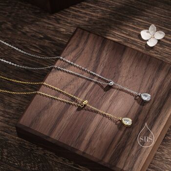 Droplet Clear Cz Lariat Pendant Necklace, 3 of 12