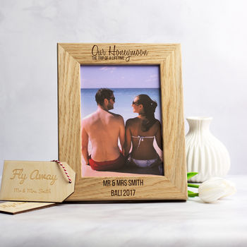 Personalised Honeymoon Oak Picture Frame, 3 of 4