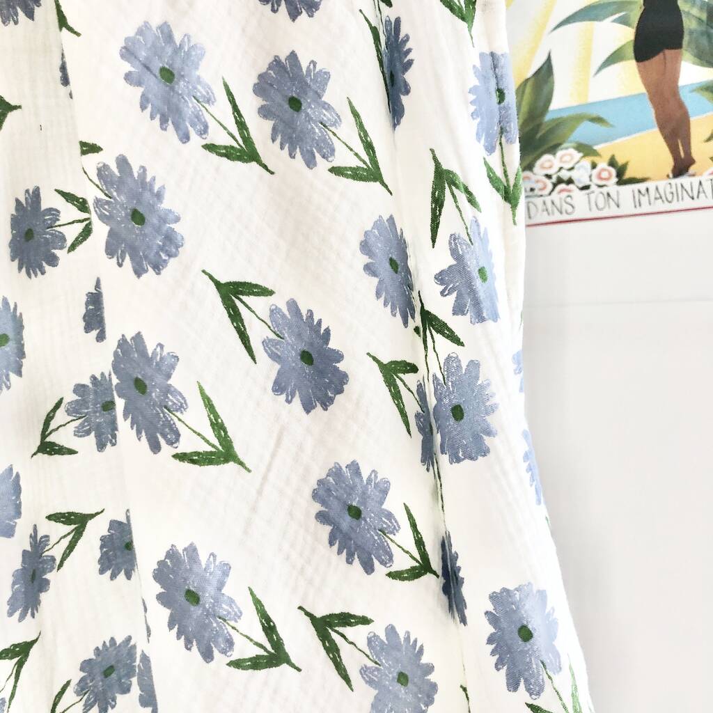 Personalised Baby Blankets, Blue Floral Muslin Blanket By Mustard Monday