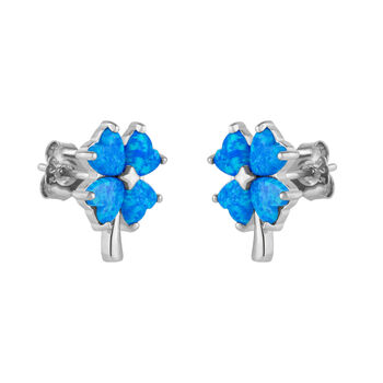 Blue Opal Clover Sterling Silver Stud Earring In Silver, 2 of 5