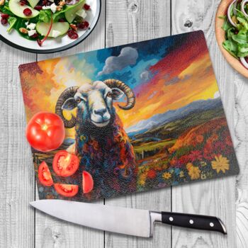 Black Faced Sheep Textured Glass Chopping Board, 2 of 8