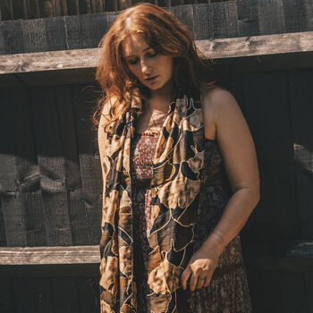Chocolate Brown Ginkgo Leaf Print Scarf, 2 of 3