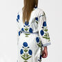 Blue Flower Block Print 100% Cotton Dressing Gown Kimono, thumbnail 9 of 11