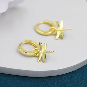 Sterling Silver Dragonfly Huggie Hoops, 4 of 12