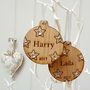 Family Christmas Double Sided Oak Bauble With Message, thumbnail 4 of 4