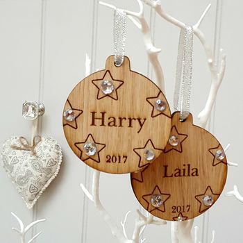 Family Christmas Double Sided Oak Bauble With Message, 4 of 4