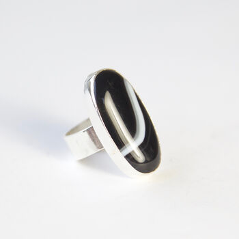 Black Banded Agate And Sterling Silver Gemstone Ring, 10 of 12