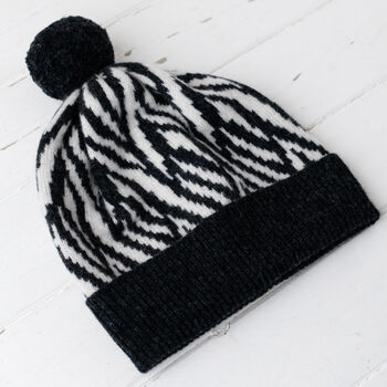 Zebra Knittted Pom Pom Hat, 2 of 3