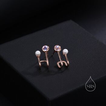 Moonstone And Pearl Stud Earrings In Sterling Silver, 6 of 10