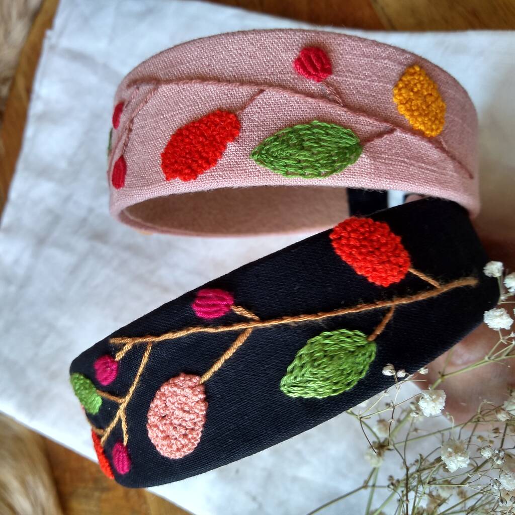 Linen Headband With Hand Embroidered Flower, 1 of 12