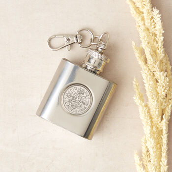 60th Birthday 1966 Sixpence Mini Hipflask Keyring, 3 of 7