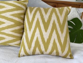 Yellow And Cream Zigzag Silk Ikat Cushion, 5 of 8