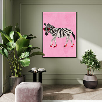 Custom Zebra Wearing Heels Personalised Art Print, 3 of 6