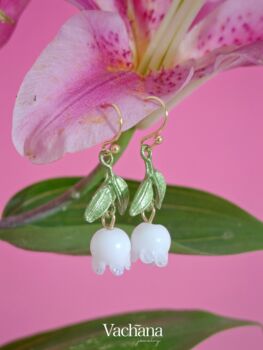 White Lily Of The Valley Dangle Earrings Base Metal Stainless Steel, 7 of 9