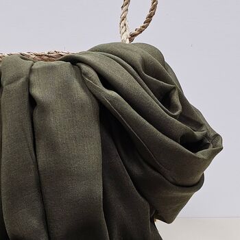 Plain Lightweight Tassel Scarf In Olive Green, 2 of 3