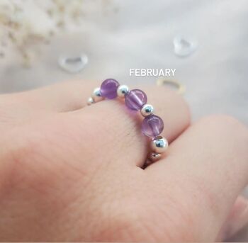 Sterling Silver Birthstone Stacking Stretch Gemstone Bead Ring, 2 of 9