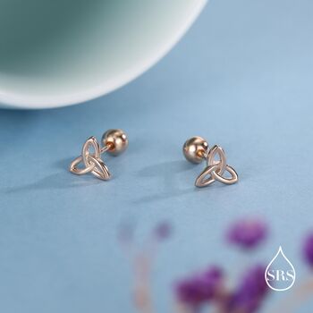 Sterling Silver Trinity Knot 18g Ball Back Screw Back Earrings, 4 of 11