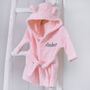 Personalised Pink Baby Dressing Gown With Ears On Hood, thumbnail 2 of 5