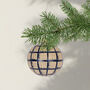 Christmas Lines Glass Bauble Navy On Taupe, 8cm, thumbnail 1 of 2