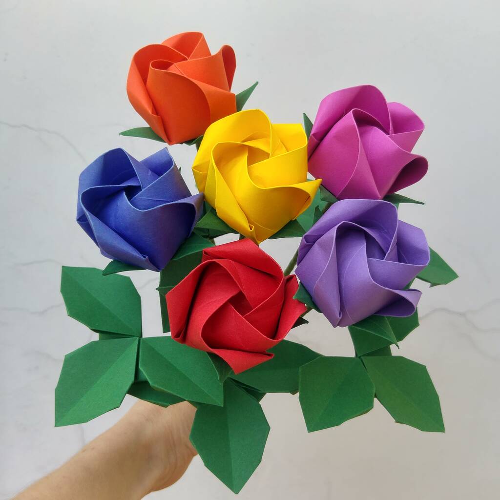 Rainbow Bouquet Of Origami Paper Roses, 1 of 4