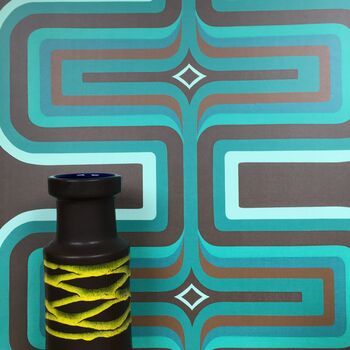 Retro Geometric Wallpaper Turquoise/ Brown, 5 of 5