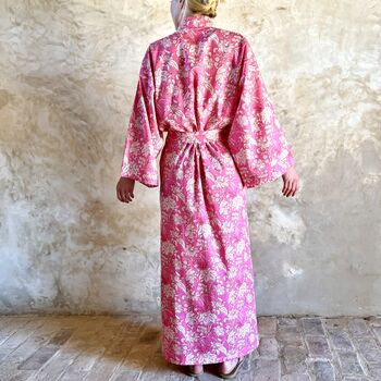 Long Kimono In Prussian Pink Botanic Floral, 3 of 5