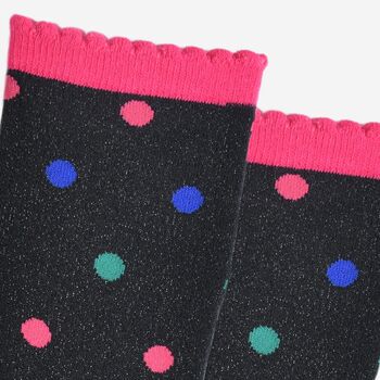 Women's Glitter Socks Black Multi Medium Polka Dots, 3 of 5