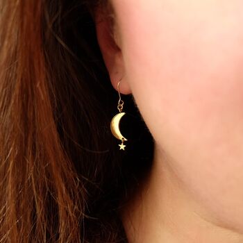 Moon And Star Dangle Earrings, 2 of 5