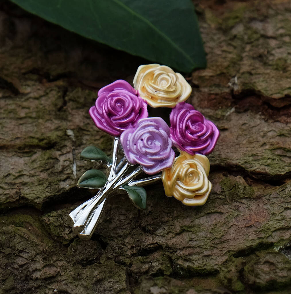 Rose Pastel Colours Flowers Bouquet Brooch, 1 of 4