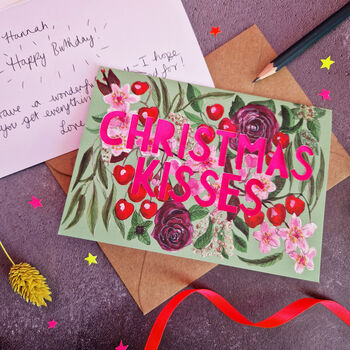Christmas Kisses Cherry Floral Papercut Christmas Card, 7 of 7