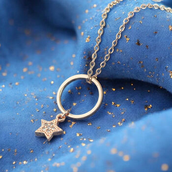 Circle Pendant Necklace With Crystal Star Detail, 3 of 7