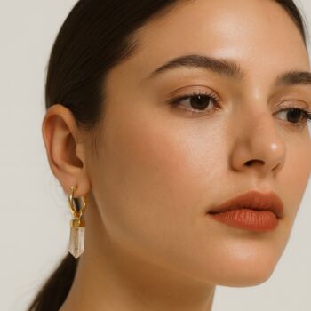 18 K Gold Plated Earrings With Citrine Crystal Points, 2 of 3