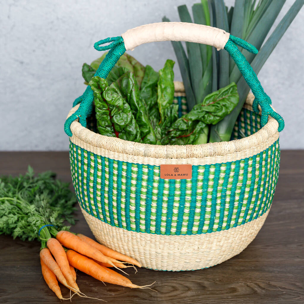 Colourful Market Basket With Leather Handles By Lola & Mawu