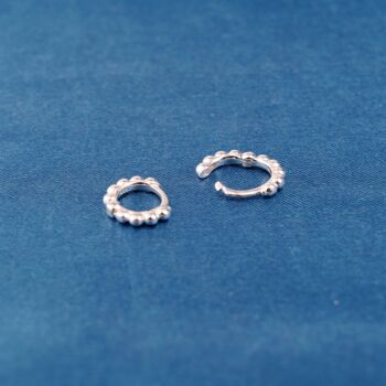 Silver Beaded Hoops, Tiny Huggie Hoops, Minimalistic Hoops, 5 of 8