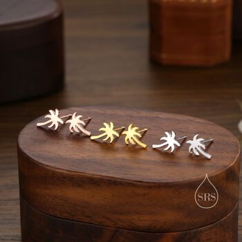 Sterling Silver Tiny Palm Tree Stud Earrings Earrings, 4 of 10