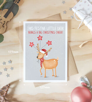 Cute Christmas Cheer Deer Festive Poem Greeting Card, 3 of 4