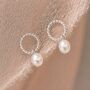 Sterling Silver Freshwater Pearl Circle Stud Earrings, thumbnail 1 of 8