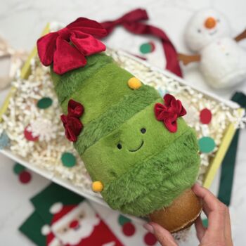 Kids Christmas Plush Tree Toy – Soft Cuddly Festive Gift With Bows, 5 of 6