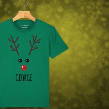 Rudolph The Reindeer Personalised Kids Christmas T Shirt, 7 of 12