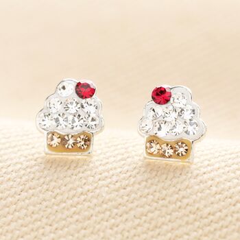 Sterling Silver Crystal Cupcake Stud Earrings, 2 of 3