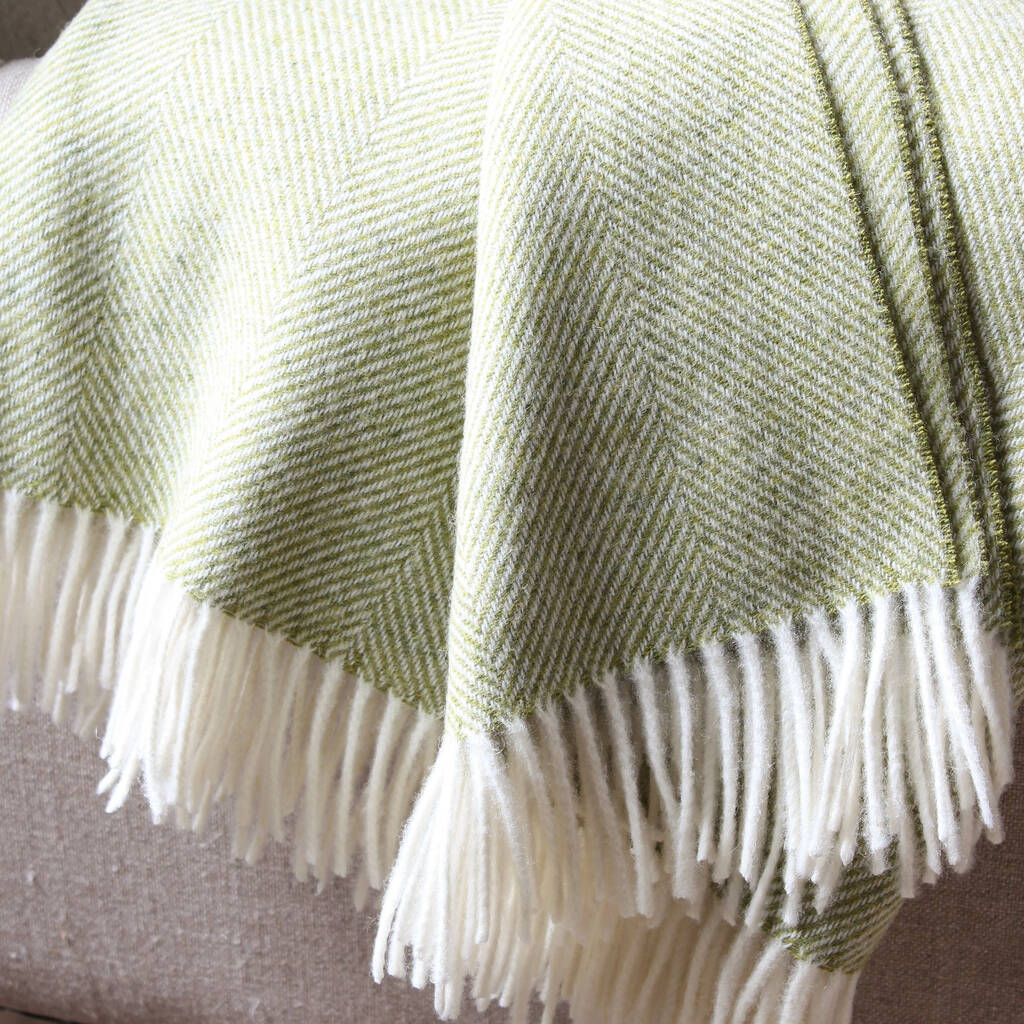 Moss Green Lambswool Throw By Marquis & Dawe