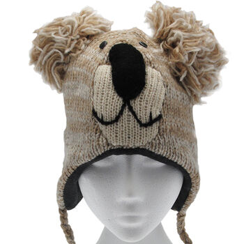 Beige Koala Hand Knitted Woollen Animal Hat, 2 of 4