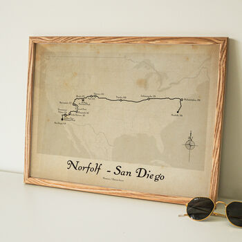 Personalised Vintage Travel Map For Any Trip Or Journey, 3 of 6