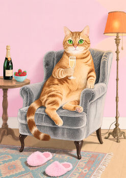 Your Own Cat Sipping Champagne Wall Art Print, 6 of 8