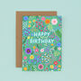 Floral Birthday Card For Women, Teal Flowers, For Her, thumbnail 2 of 4