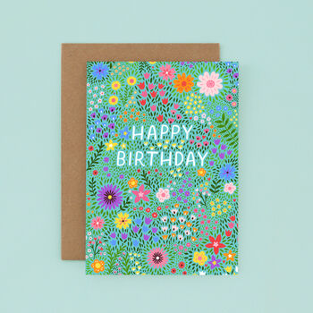 Floral Birthday Card For Women, Teal Flowers, For Her, 2 of 4