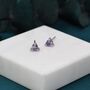 Sterling Silver Tiny Trillion Cut Amethyst Purple Cz Stud Earrings, thumbnail 2 of 11